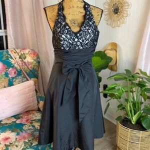 New WHBM Black Fit & Flare Lace Halter Dress Sz 0